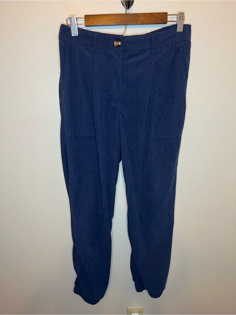Halara Women's Mid Rise Zipper Pockets Corduroy Casual Joggers Navy Blue Size M